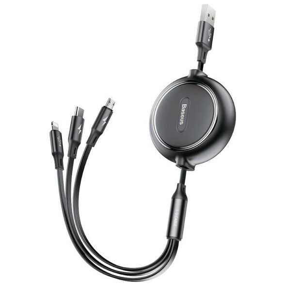 Baseus cable 3in1 Golden Loop retractable USB - micro USB + Lightning + USB-C 1,2m 3,5A black 6953156295704
