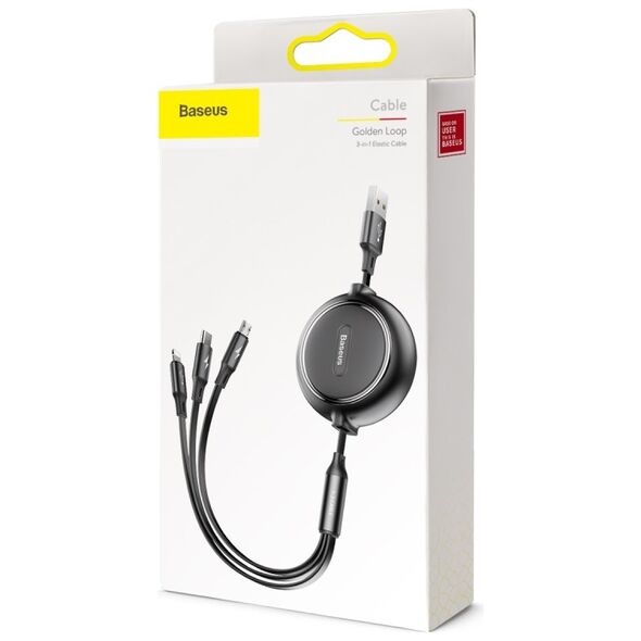 Baseus cable 3in1 Golden Loop retractable USB - micro USB + Lightning + USB-C 1,2m 3,5A black 6953156295704