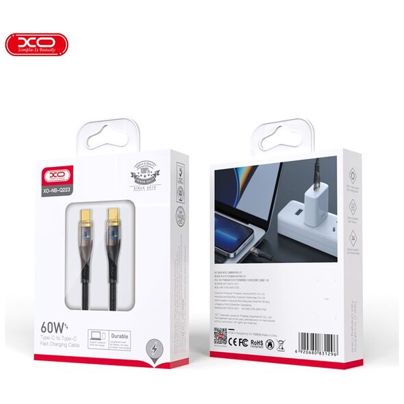XO Clear cable NB-Q223B USB-C - USB-C 1,0 m 60W black 6920680831296