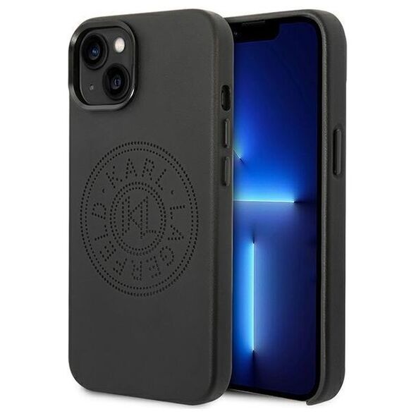 Karl Lagerfeld case for iPhone 14 Plus 6,7&quot; KLHCP14MFWHK black PU Leather case Perforated Logo and Metal Buttons 3666339093204