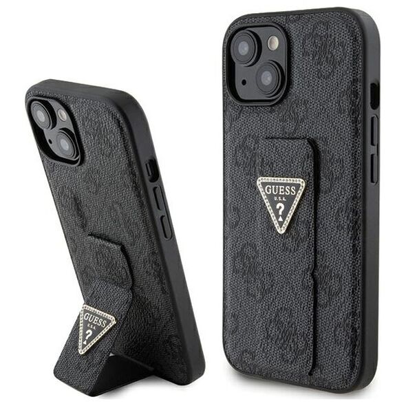 Guess case for iPhone 15 6,1&quot; GUHCP15SPGS4TDK black HC GRIPSTAND PU 4G TRIANGLE STRASS 3666339197292