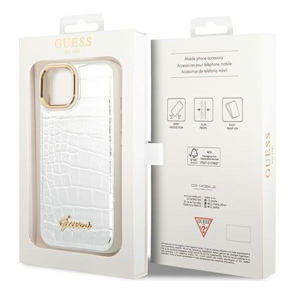 Guess case for iPhone 14 Plus 6,7&quot; GUHCP14MHGCRHS silver hardcase Croco Collection 3666339083090