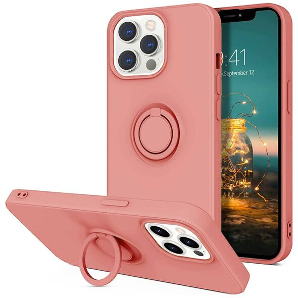 Case IPHONE 13 PRO Silicone Ring Magnetic Stand pink 5904161118268