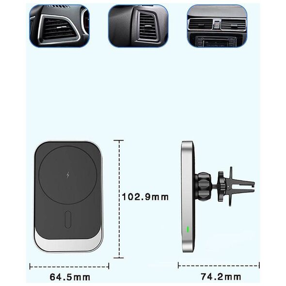 MagSafe Car Holder with 15W Wireless Charging for Supply / Ventilation Grille USB-C Tech-Protect CW19 black 6216990211096