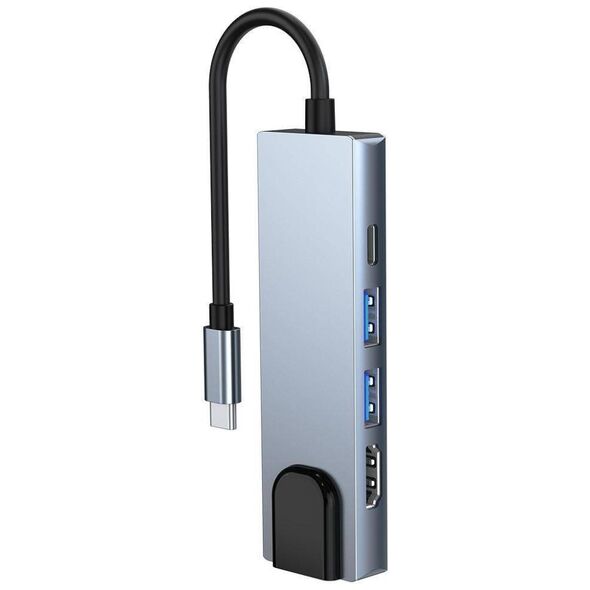 Splitter 5in1 USB HUB USB-C to 2xUSB + HDMI + USB-C + LAN RJ45 Adapter Tech-Protect V3-HUB grey 9589046919312