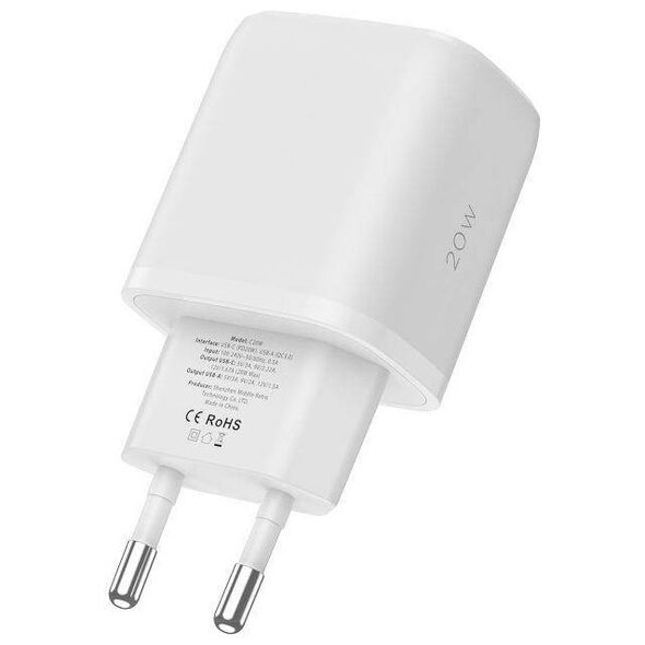 Charger 20W USB QC3.0 + USB-C PD Tech-Protect C20W white 9589046924293