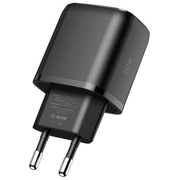 Charger 20W USB QC3.0 + USB-C PD Tech-Protect C20W black 9589046924286