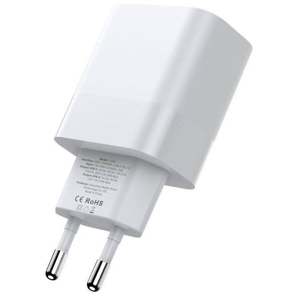 Charger 30W USB QC3.0 + USB-C PD Tech-Protect C30W white 9589046926792