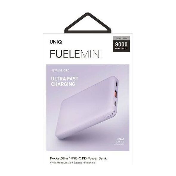 UNIQ Powerbank Fuele mini 8000mAh USB-C 18W PD Fast charge lavender/lavender 8886463676363