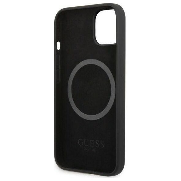 Original Case IPHONE 13 MINI Guess Hard Case Silicone Logo Plate MagSafe (GUHMP13SSPLK) black 3666339056810