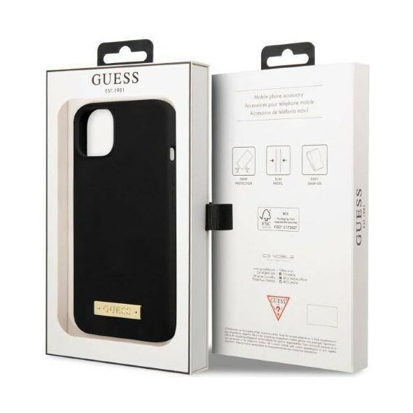 Original Case IPHONE 13 MINI Guess Hard Case Silicone Logo Plate MagSafe (GUHMP13SSPLK) black 3666339056810