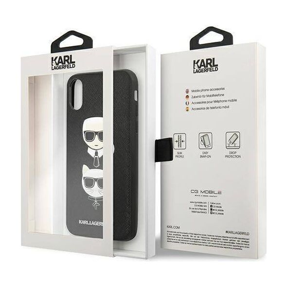 Original Case IPHONE XS MAX Karl Lagerfeld Hardcase Saffiano Ikonik Karl&Choupette Head (KLHCI65SAKICKCBK) black 3666339055011