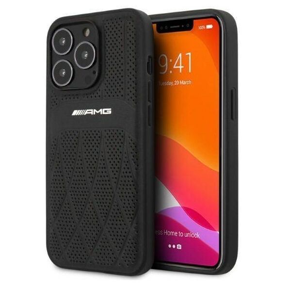 Case IPHONE 13 PRO MAX Mercedes AMG Hardcase Leather Curved Lines (AMHCP13XOSDBK) black 3666339019006