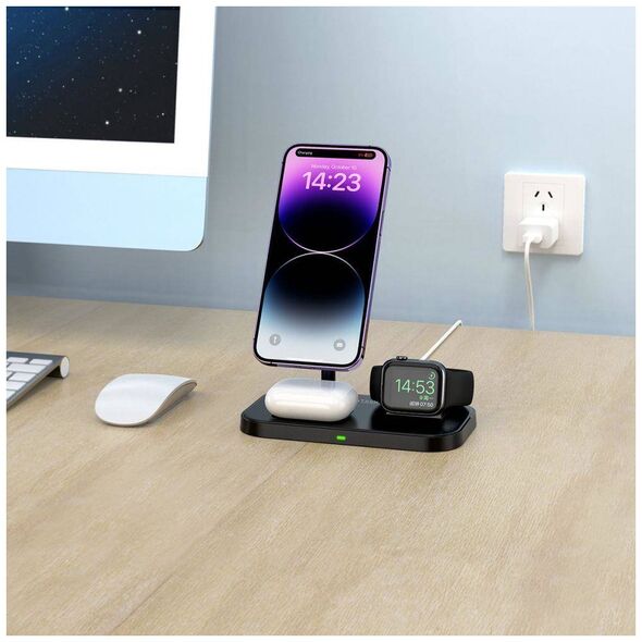 Wireless Magnetic Charger 3in1 15W for Smartphones with MagSafe, AirPods, Apple Watch Watch Tech-Protect QI15W A22 black 9490713930960