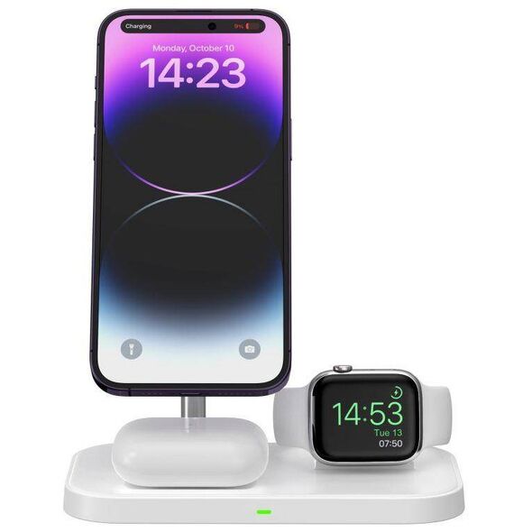 Wireless Magnetic Charger 3in1 15W for Smartphones with MagSafe, AirPods, Apple Watch Watch Tech-Protect QI15W A22 white 9490713930977