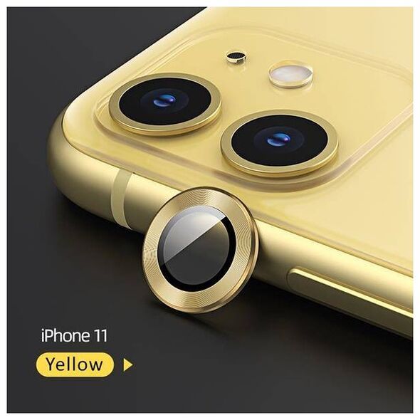 Tempered Glass for Camera IPHONE 11 USAMS Camera Lens Glass Metal Ring yellow 6958444987545