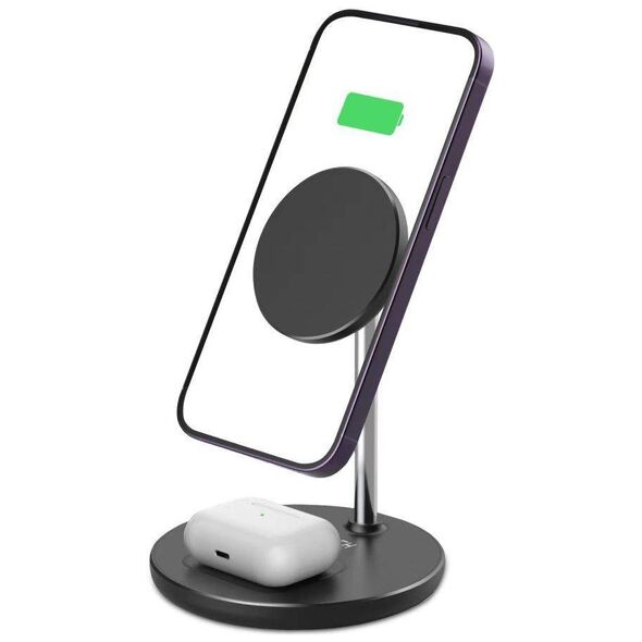 Magnetic 2-in-1 Wireless Charger MagSafe for Smartphone + AirPods Tech-Protect QI15W-A21 black 9490713931080