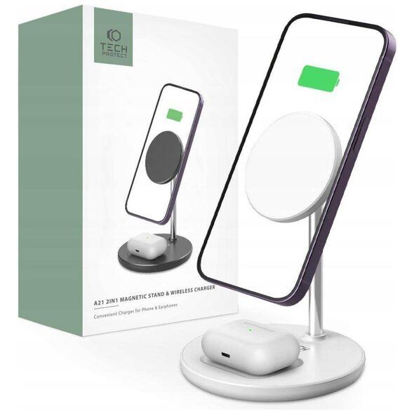 Magnetic 2-in-1 Wireless Charger MagSafe for Smartphone + AirPods Tech-Protect QI15W-A21 white 9490713931127