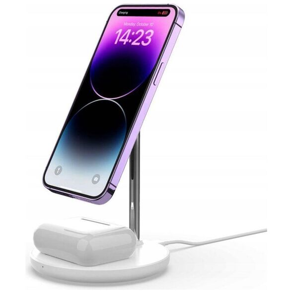 Magnetic 2-in-1 Wireless Charger MagSafe for Smartphone + AirPods Tech-Protect QI15W-A21 white 9490713931127