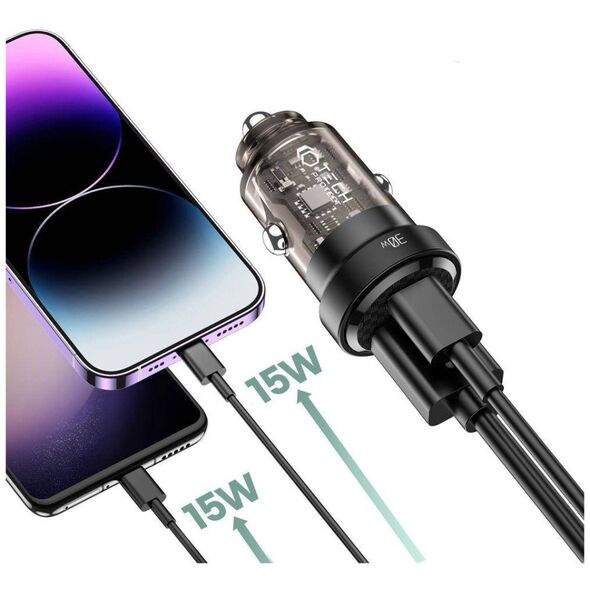 Car Charger 30W USB-C PD + QC3.0 USB Tech-Protect CC30W black 9490713933794