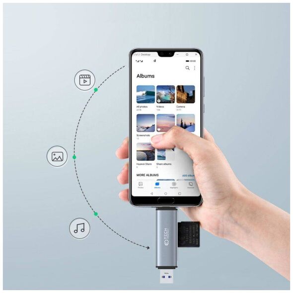 Adapter USB + USB-C SD Card Reader + microSD Tech-Protect UltraBoost grey 9490713934685