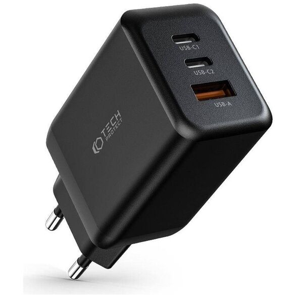 Wall Charger 65W 2x USB-C PD + QC3.0 USB Tech-Protect C65W black 9490713934524