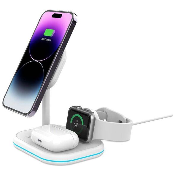 Magnetic Wireless Charger MagSafe 15W 3in1 Tech-Protect QI15W-A27 white 9490713934647