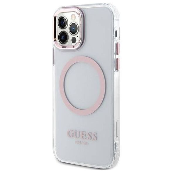 Original Case IPHONE 12 / 12 PRO Guess Hard Case Metal Outline Magsafe (GUHMP12MHTRMP) pink 3666339169961