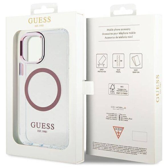 Original Case IPHONE 12 / 12 PRO Guess Hard Case Metal Outline Magsafe (GUHMP12MHTRMP) pink 3666339169961