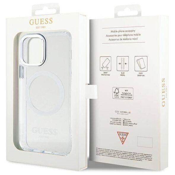 Original Case IPHONE 12 / 12 PRO Guess Hard Case Metal Outline Magsafe (GUHMP12MHTRMS) silver 3666339169947