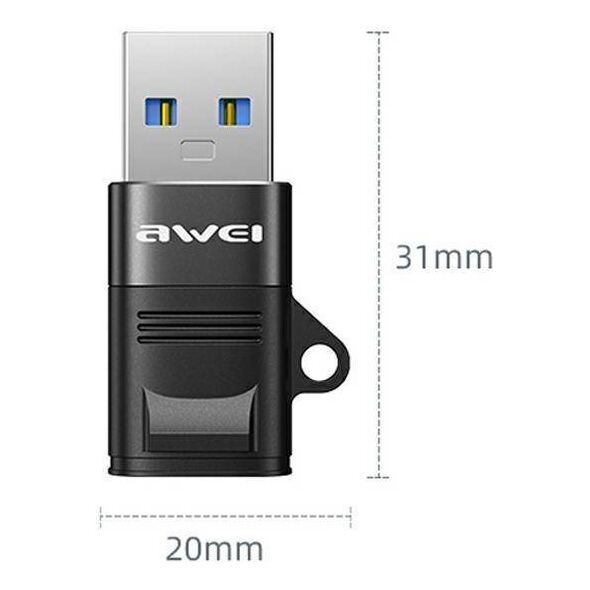 Adapter USB-C - USB-A AWEI (CL-13) black 6954284000925