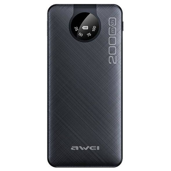 Powerbank 20000mAh Display + Cables USB/PD/iPhone Lightning/MicroUSB AWEI (P134K) black 6954284004275