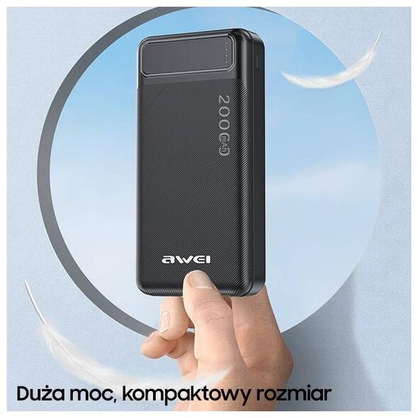 Powerbank 20000mAh 2xUSB + PD + Micro USB AWEI (P6K) black 6954284004411