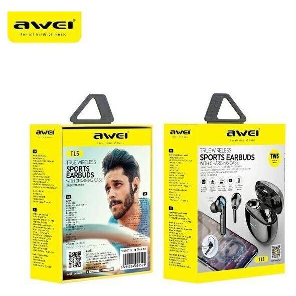 Bluetooth 5.0 TWS Headphones + AWEI Docking Station (T15P) black 6954284042185