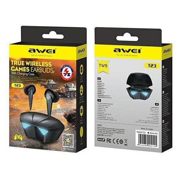 Bluetooth 5.0 TWS Gaming Headphones + AWEI Docking Station (T23) black 6954284004145