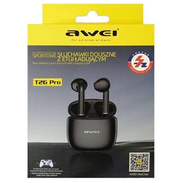 Bluetooth 5.3 TWS Headphones + AWEI Docking Station (T26Pro) black 6954284003803