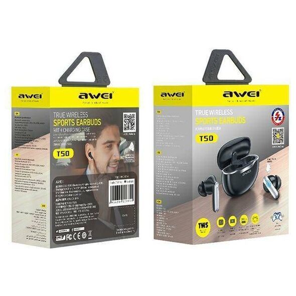 Bluetooth 5.3 TWS Headphones + AWEI Docking Station (T50) black 6954284002745