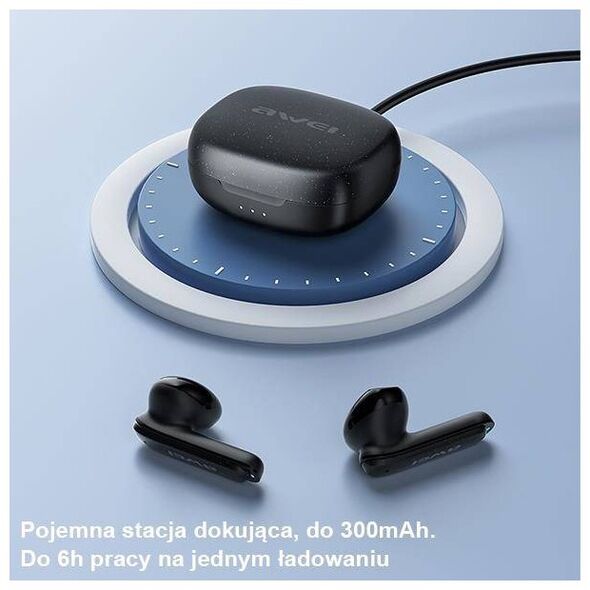 Bluetooth 5.3 TWS Headphones + AWEI Docking Station (T66) black 6954284003919