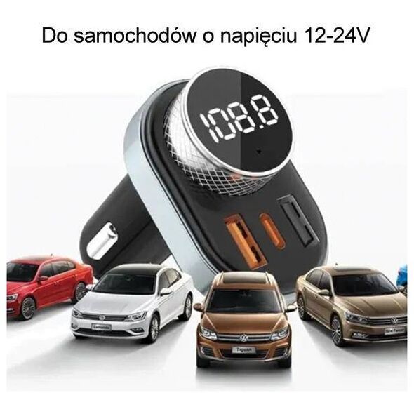 Bluetooth 5.0 MP3 Speakerphone With FM Transmitter 1xUSB + 1xUSB-C AWEI (C-843) black 6954284005401