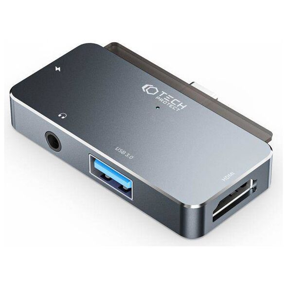 Adapter HUB 4in1 SB-C - USB + USB-C + HDMI + AUX Minijack 3.5mm Tech-Protect V6 grey 9490713931585
