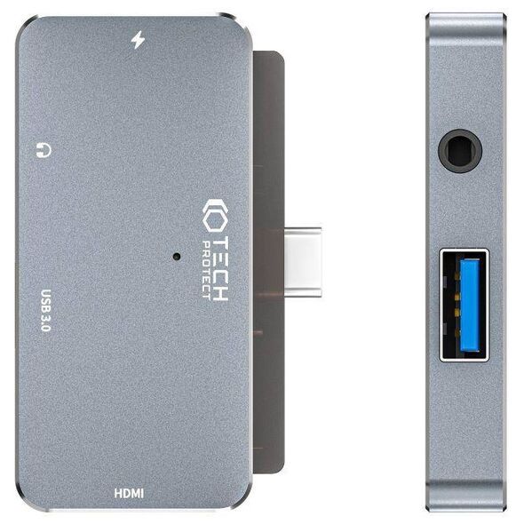 Adapter HUB 4in1 SB-C - USB + USB-C + HDMI + AUX Minijack 3.5mm Tech-Protect V6 grey 9490713931585