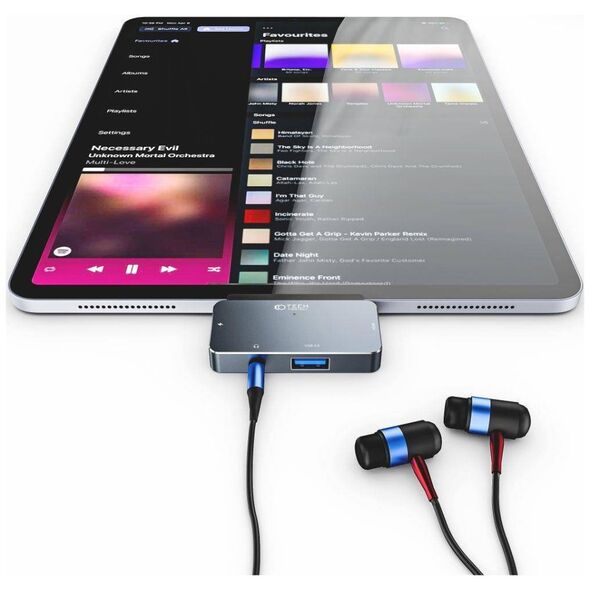 Adapter HUB 4in1 SB-C - USB + USB-C + HDMI + AUX Minijack 3.5mm Tech-Protect V6 grey 9490713931585