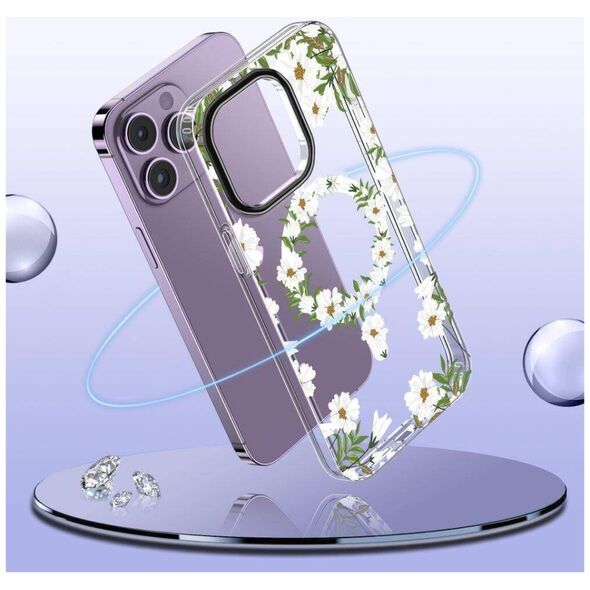Case APPLE IPHONE 15 PRO Tech-Protect MagMood MagSafe White Daisy transparent 9319456605365