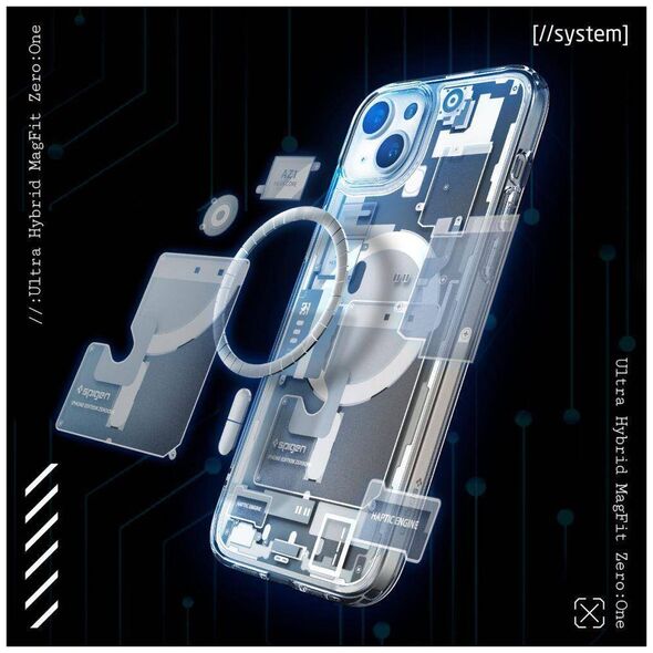 Case APPLE IPHONE 15 PLUS Spigen Ultra Hybrid Mag MagSafe Zero One White transparent 8809896753579