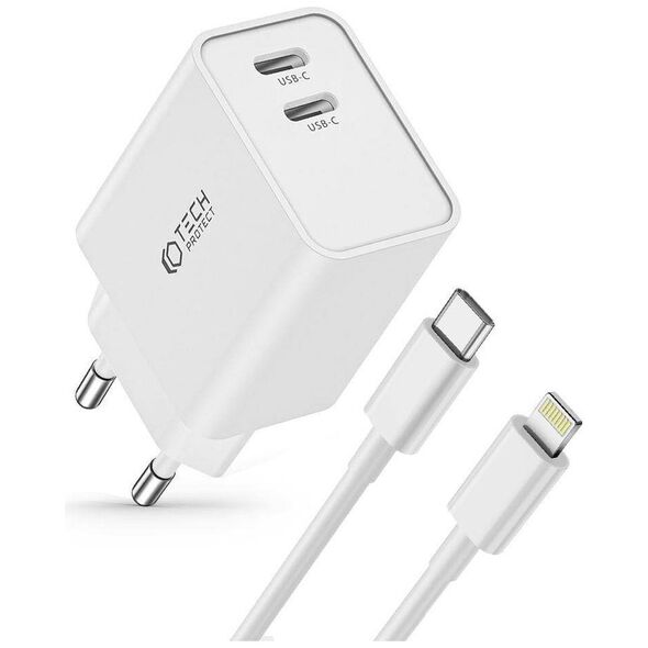 Wall Charger 2x USB-C PD 35W + Cable USB-C - Lightning white 9319456605587