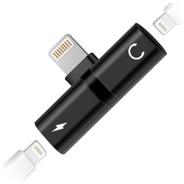 2in1 Adapter / Splitter for Charger and Lightning Headphones black 5904161145516