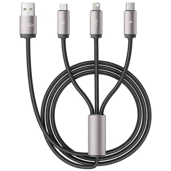 Cable 3in1 3.5A 1m USB - USB-C + Lightning + Micro USB Tech-Protect UltraBoost grey 5906203691272