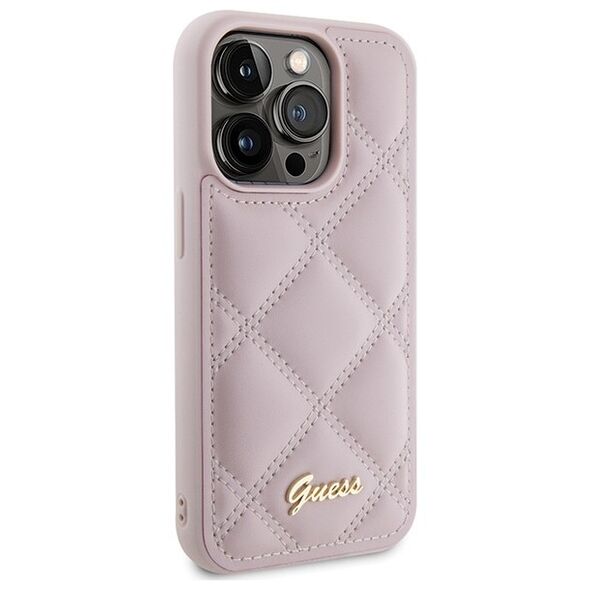 Guess case for iPhone 15 Pro 6,1&quot; GUHCP15LPSQSQSP pink HC PU Quilted Metal Logo 3666339149765