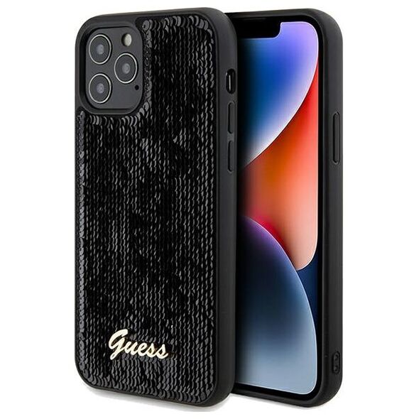 Guess case for  iPhone 12 / 12 Pro 6,1&quot; GUHCP12MPSFDGSK HC SEQUIN SCRIPT METAL BLACK 3666339172787