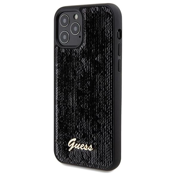 Guess case for  iPhone 12 / 12 Pro 6,1&quot; GUHCP12MPSFDGSK HC SEQUIN SCRIPT METAL BLACK 3666339172787